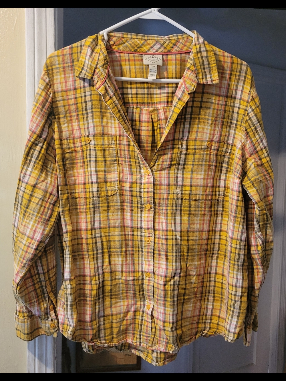 St. John's Bay Yellow Plaid Button-Up Shirt